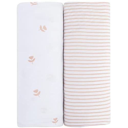 Ely's & Co. Changing Pad Cover | Cradle Sheet Set, 100% Jersey Cotton 2-Pack — Pink Tulip & Stripes