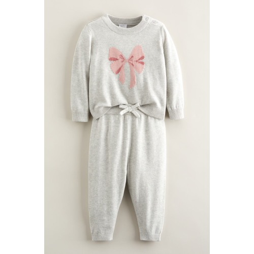 Icon Snuggle Intarsia Bow Sweater & Joggers Set, 3M