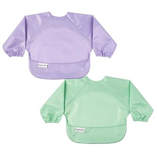 Tiny Twinkle Long Sleeve Bib for Babies & Toddlers | 2-Pack Waterproof Smock Bib for Eating | Machine Washable & Mess-Proof Feeding Essentials | Newborn Shower Gift (Mermaid,6–24M)