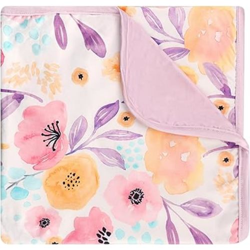Hooyax Baby Blanket for Girls Boys, Jersey Knit Baby Swaddle Blanket, Double Layer Newborn Receiving Blanket, Soft Stretchy Nursery Blanket, 44 x 32 inch, Purple Flower