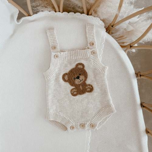 Bear Singlet Knit Romper - NB and/or 3 Months