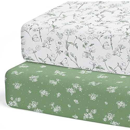 2-Pack Organic Fitted Crib Sheets for Standard Crib (Butterfly Garden) - Premium Fitted Sheets - Buttery Soft Breathable Cotton Blend