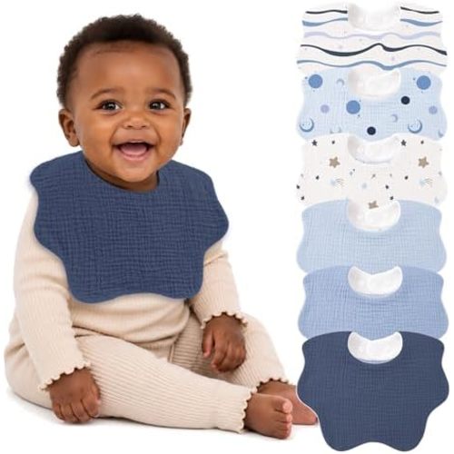 Bearmoss Muslin Baby Bibs for Drooling & Teething Cotton Drool Bib 6 Pack