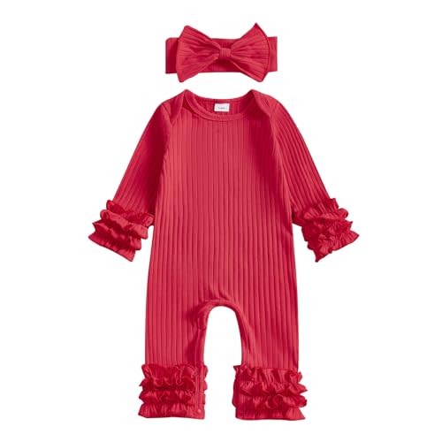 Newborn Baby Girl Clothes Jumpsuit Ruffle Romper Bodysuit Pants Headband One-Piece Coming Home Hospital Outfits