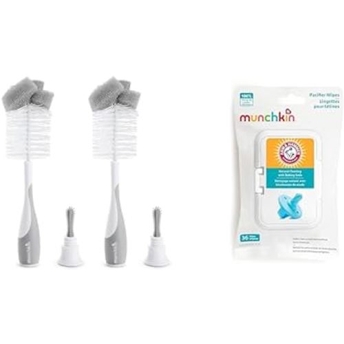 Munchkin 2 Count Bottle Brush and 36 Count Arm & Hammer Pacifier Wipes Bundle