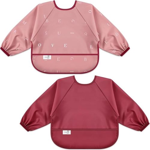 Long Sleeve Baby Bib, Waterproof Fabric, Catch-All Pocket, Baby Smock Bib, Adjustable Sleeves