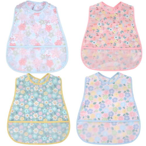 Water-Resistant Baby/Toddler Bibs, Boys & Girls - 4 Pack, Adjustable Snaps, 6-36 Months