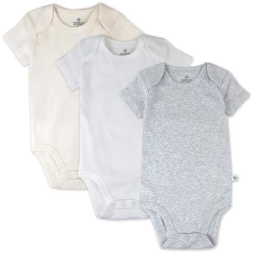 HonestBaby unisex-baby 3-pack Short Sleeve Bodysuits One-piece 100% Organic Cotton for Infant Baby Boys, Girls, Unisex