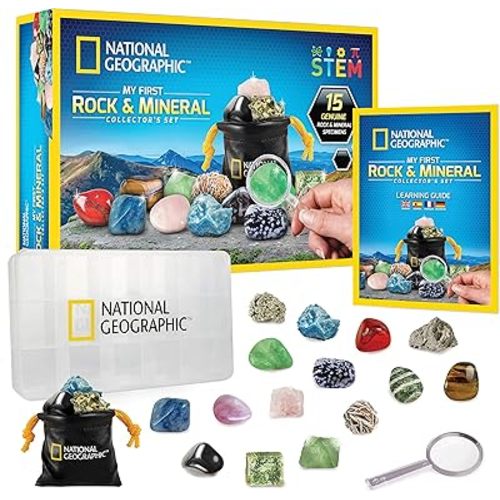 National Geographic Rocks & Mineral Collection - Rock Collection Box for Kids with 15 Gemstones and Crystals, Geology for Kids, Crystal Collection, Science Kit, Rock Gift (Amazon Exclusive)