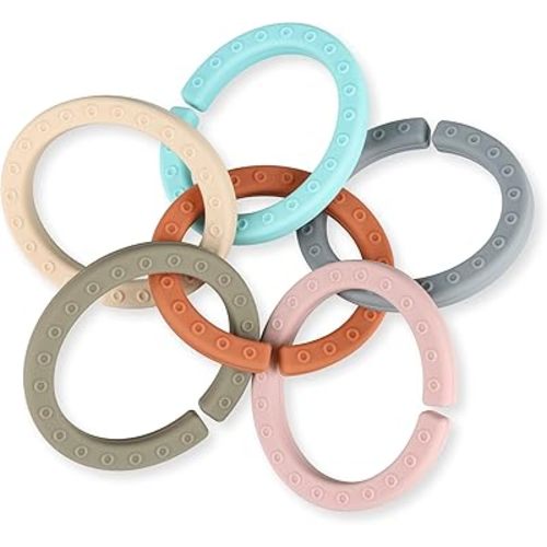 Silicone Teether Links, 6 Packs Baby Teether Ring Links Attach Baby Toys to Strollers or Carrier Seat