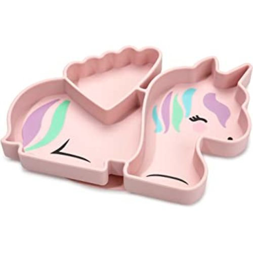 melii Divided Silicone Suction Plate - 100% Silicone, for Baby + Toddlers – BPA Free, Dishwasher & Microwave Safe (Unicorn)