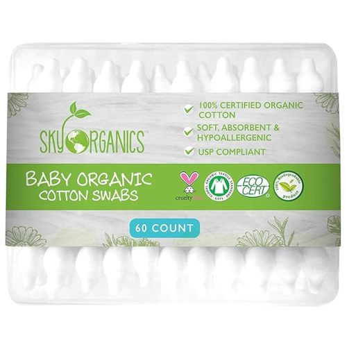 Sky Organics Organic Baby Cotton Swabs for Baby, 100% Pure Organic Cotton, GOTS Certified Organic Cotton, 60 Count - 60 Count (Pack of 1)
