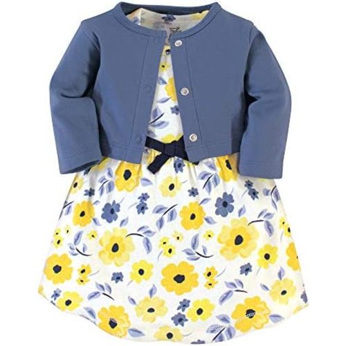 Touched by Nature Infant Toddler Girls Organic Cotton Dress and Cardigan, Rainbows Sunshine