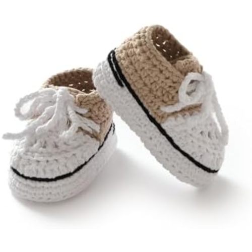 mimixiong Baby Booties Crochet Hand Knitting Shoes for Infant Sneakerheads Soft Booties for Newborn Boys and Girls Gift Beige 0-3 Months
