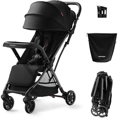 Momcozy ClickGo Lightweight Stroller, Compact Travel Stroller for Airplane with One-Click Fold, Baby Stroller and Toddler Stroller with Large Canopy for Kids from 0 Months, Extendable UPF50+ Canopy