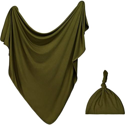 Swaddle Blanket & Hat Set | Receiving Blanket | Soft & Cozy | 47" x 47" Size for Newborns, Infants, and Toddlers (Packaging May Vary) - (Olive)