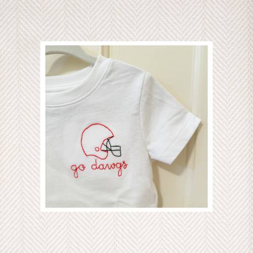 Custom Hand Embroidered Go Dawgs Shirt, Hand Stitch, Embroidery, Toddler Boy, Georgia Bulldogs, UGA, Embroidery with Helmet