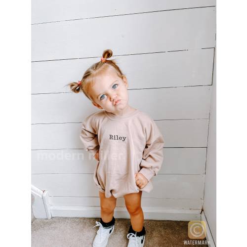CLEARANCE Embroidered Oversized Sweatshirt Bubble Romper - Infant Baby Toddler Name Sweater- Personalized Coming Home Outfit ALL COLORS