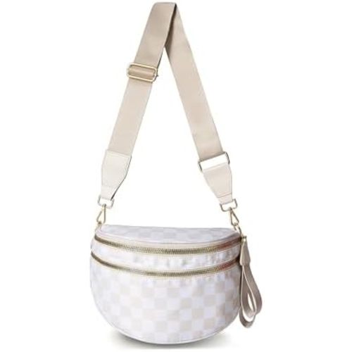 Emmafy Gofree the Roomiest Crossbody Bag, Checkered/Solid Adjust Waterproof Bum Bag for Women Travel and Everyday