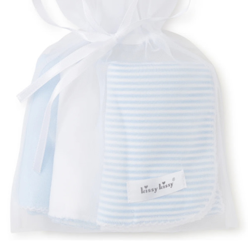 Blue Stripe 3 Pack Burp Set w/ Tulle Bag