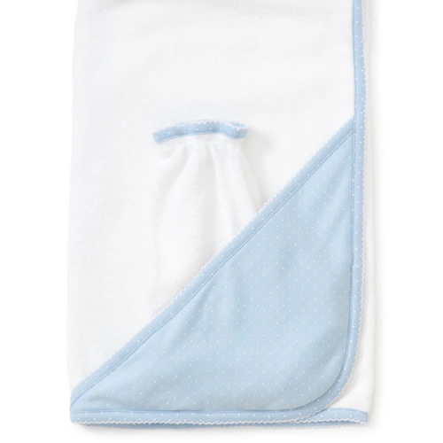 Blue/White New Kissy Dots Hooded Towel & Mitt Set