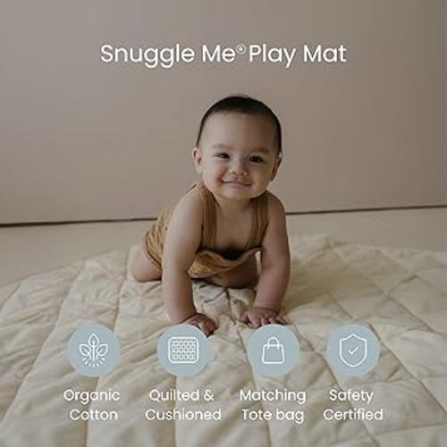 Snuggle Me® 2-in-1 Baby Play Mat - 100% Organic Cotton Baby Mat for Floor Play, Quilted, Foldable Playmat with Matching Tote Bag Included, Safety Certified & Machine Washable (37" x 37") - Natural