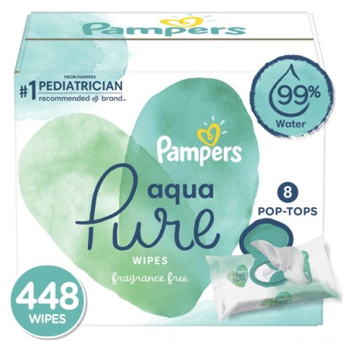 Pampers Aqua Pure Natural Sensitive Baby Wipes, 8X Pop-Top, 448 Ct