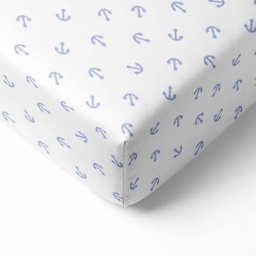 Bacati - Anchors Blue 100 Percent Cotton Universal Baby Us Standard Crib Or Toddler Bed Fitted Sheet