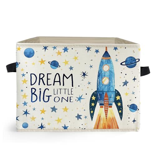 Ghoaoivo Space Nursery Storage Box Bins, Fantasy Spaceman Rocket Starry Planet Cosmic Collapsible Storage Basket Organizer for Boys Kids Room Laundry Room Clothes Toys Books, Toybox for Boys