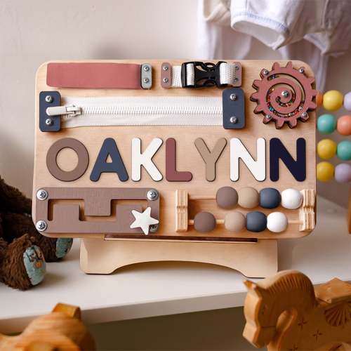 Personalized Green Busy Board Name Puzzle 2 - Wooden Montessori Toys | KindlyToys, BB02