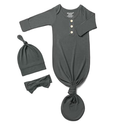 Newborn Baby Knotted Gown, Super Soft Silky Infant Sleeper, Baby Girl Sleep Gown with Mittens, Bow, and Hat Set