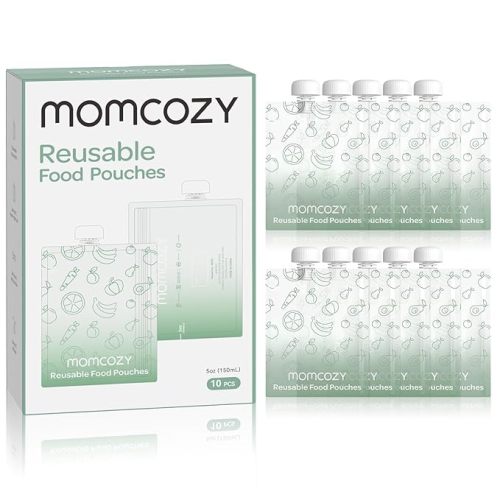Momcozy Reusable Baby Food Pouches for Toddlers,BPA Free Plastic,Food Safe,Freezer Safe,Refillable for Applesauce Yogurt & Puree Squeeze Pouch,10 Packs,5oz