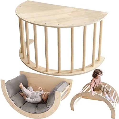 Avrsol Arch Climber with Cushion, Montessori Sensory Table for Kids, Arch Climber for Kids, Wooden Climbing Gym, Rocker Arch Climbing Toy Indoor
