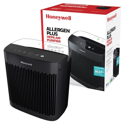 Honeywell Allergen Plus HEPA Air Purifier for Home, Large Rooms up to 900 Ft², Turbo Clean, HEPA Filter Reduces Allergens, Dust, Pollen, Pet Dander, All Smoke Types, Odors, Black, HPA5100B