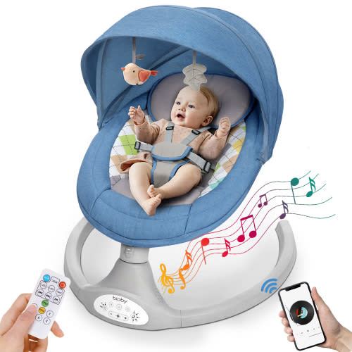 Electric Baby Swing,Bioby Infant Swing Rocker with Remote Control,5 Sway Speeds,Bluetooth Music,Blue
