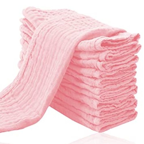 Cute Castle 12 Pack Muslin Burp Cloths for Baby - Ultra-Soft 100% Cotton Baby Washcloths - Large 20'' by 10'' Super Absorbent Milk Spit Up Rags - Burpy Cloths for Unisex, Boy, Girl - Pink - 20x10 Inch (Pack of 12)