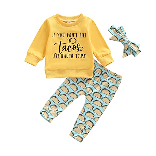 Baby Girl Clothes Fall Winter Long Sleeve Crew Neck Sweatshirt Tops Tacos Avocuddle Floral Print Pants Outfits