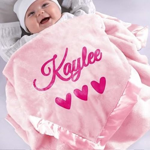Personalized Baby Blankets with Name for Baby Girls Boys Birthday,Ultra Soft Cozy Receiving Blankets Swaddles for Crib Stroller,Infant Toddler Newborn Receiving Blankets for Baby Shower Christmas