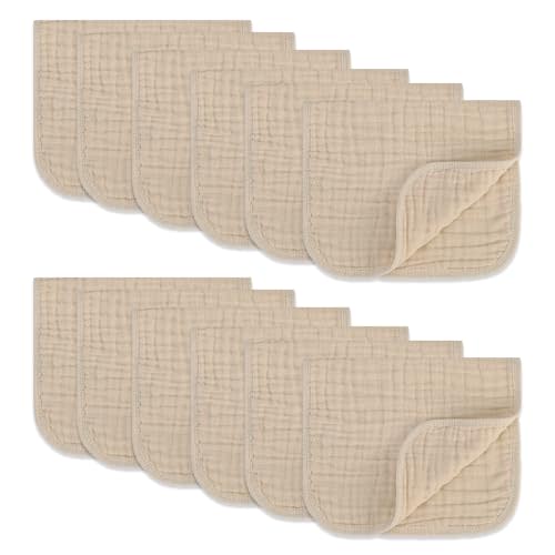 MIGIOL Muslin Burp Cloths 100% Cotton Pack of 12. Soft, Gentle & Absorbent Baby Burp Cloths for Baby Girl & Boys.(Beige 12 Pieces)