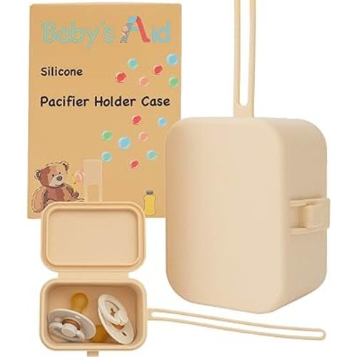 Baby’s Aid Silicone Pacifier Holder Case with Locking Strap - Fully Sealable Pacifier Holder Stores 2-3 Pacifiers - 100% Food-Grade - Easy-to-Clean - Pacifier Case for Diaper Bag, Stroller and Purse
