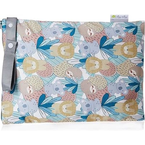 Itzy Ritzy Sealed Wet Bag with Handle – Wet Bag for Travel, Swimsuits, Cloth Diapers, Gym Clothes & Toiletries - Washable & Reusable with Water Resistant Lining - Measures 11” x 14” (Safari Squad)