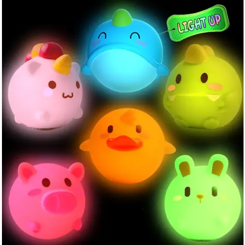 Light Up Bath Toys Toddler No Hole Bath Tub Toys for Baby 6-12 Months Toys 12-18 Months 6PCS Animal Floating Bathtub Toys for Kids 1-3 Baby Shower for Infant Boys Girls (Light Up)