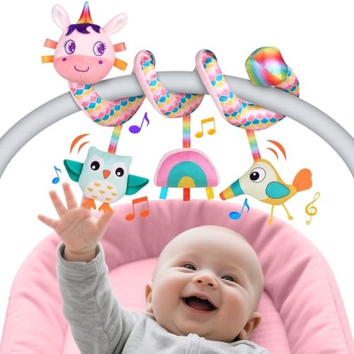 Car Seat Toys for Babies 0-6 Months, Hanging Carseat Toys for Infants 0-12 Months, Spiral Plush Caterpillar Sensory Stroller Toy with Rattles for Baby Essentials Newborn Boy Girl Shower Gifts