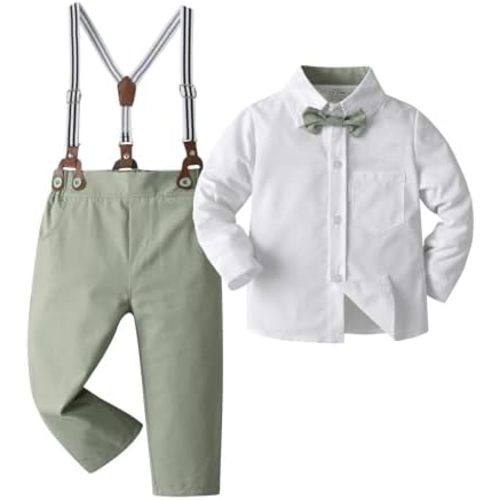 Boarnseorl Baby Boys Pants Sets,Toddler Gentleman Outfits, Infant Long Sleeve Shirt + Pants + Bow Tie + Suspenders
