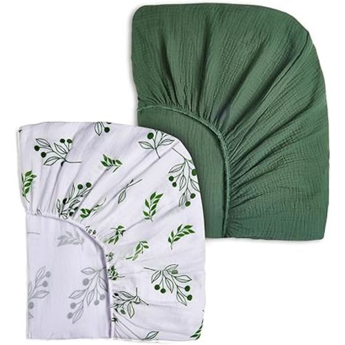 Lilian&Gema Muslin Crib Sheets, 2 Pack Cotton Sheets Fitted for Standard Crib Mattress 52"x28", Soft and Breathable Green Crib Sheets for Baby Girls and Boys
