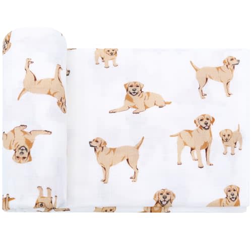 LifeTree Baby Swaddle Blankets Dog Pattern, Muslin Blankets Boys Girls Swaddling Wrap Receiving Blanket for Newborn, 70% Viscose from Bamboo and 30% Cotton, Large 47" x 47", Labrador