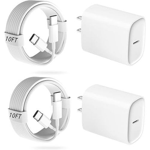 iPhone 16 15 Pro Charger Fast Charging, 20W USB C Fast Charger Block with 10ft Long Type C Chargers Fast Charging Cable Cord for iPhone 16/16 Pro/16 Pro Max/16 Plus 15/15 Pro/15 Pro Max, S24 Ultra