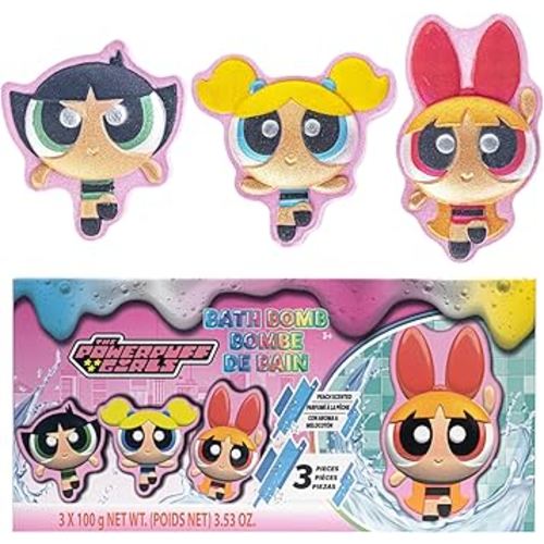 The Powerpuff Girls Bath Bombs for Kids, Fun Bright Rainbow Colors, Peach Scented for Kids, Ages 3+, by Townley Girl