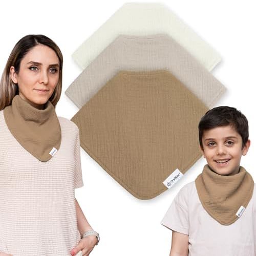 Bandana Bibs with 3 Waterproof Lining Organic Cotton Drool Bibs for Adults and Children, Adjustable Snaps