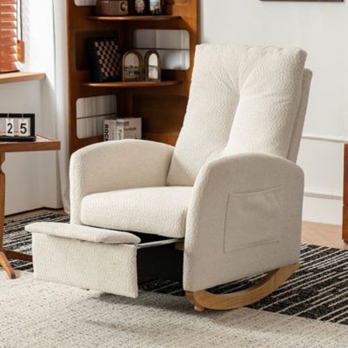 Accent Rocking Chair With Footrest High Back Wood Rocking Legs For Home Living Room Bedroom Office